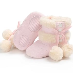 Baby Girl Pink Faux Fur Booties with hearts